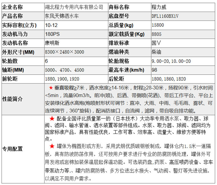 東風(fēng)天錦灑水車(chē)（12-15噸）